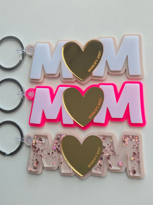 World's Best MUM Layered Acrylic Keychain | Gold Mirrored Heart Gift