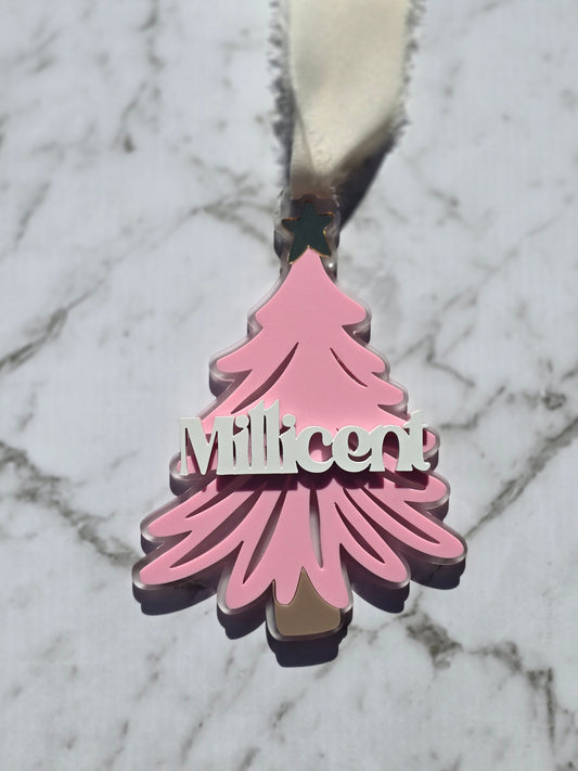 Pink Decorative Tree Ornament or Bag tag with name