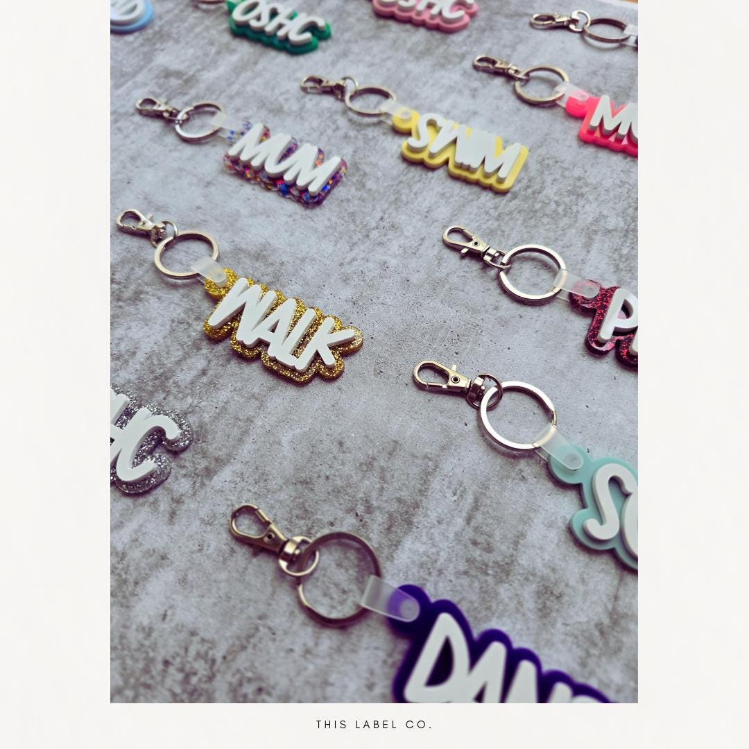 School Pick-up Reminder Acrylic Bag Tags | Double Layer Acrylic Keyring/Bag Tag | Kids Bag Tag | Acrylic Bag Tag |