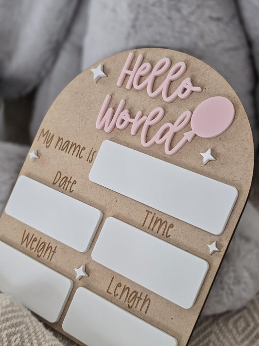 Hello World Sign | Welcome to the World | Birth Announcement Sign | Birth Details Sign