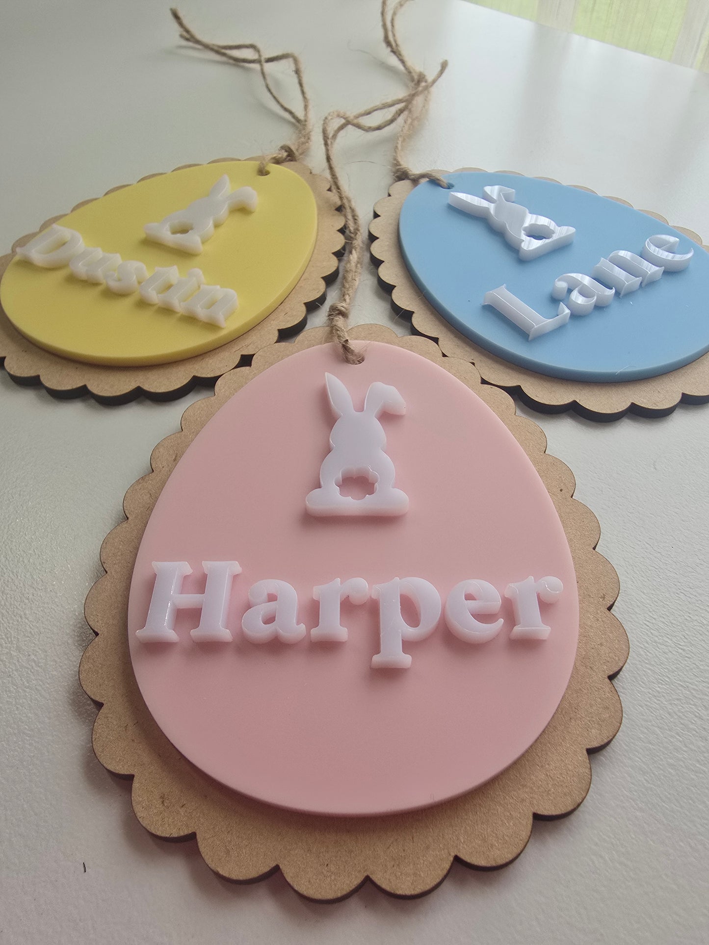 Personalized Easter Basket Tag | Scalloped Wood & Pastel Acrylic