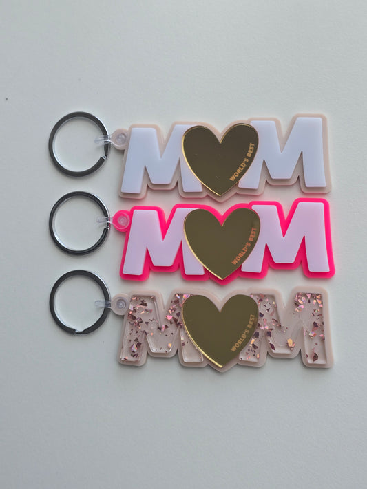 World's Best MUM Layered Acrylic Keychain | Gold Mirrored Heart Gift