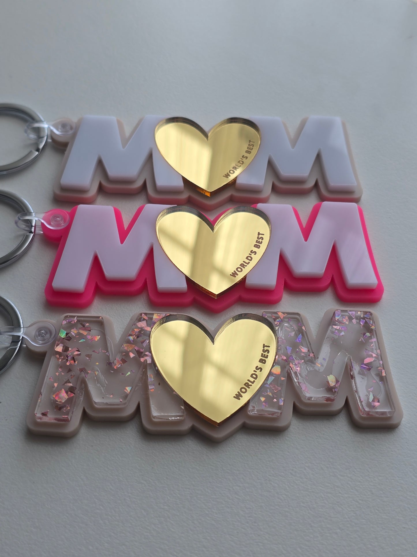 World's Best MUM Layered Acrylic Keychain | Gold Mirrored Heart Gift
