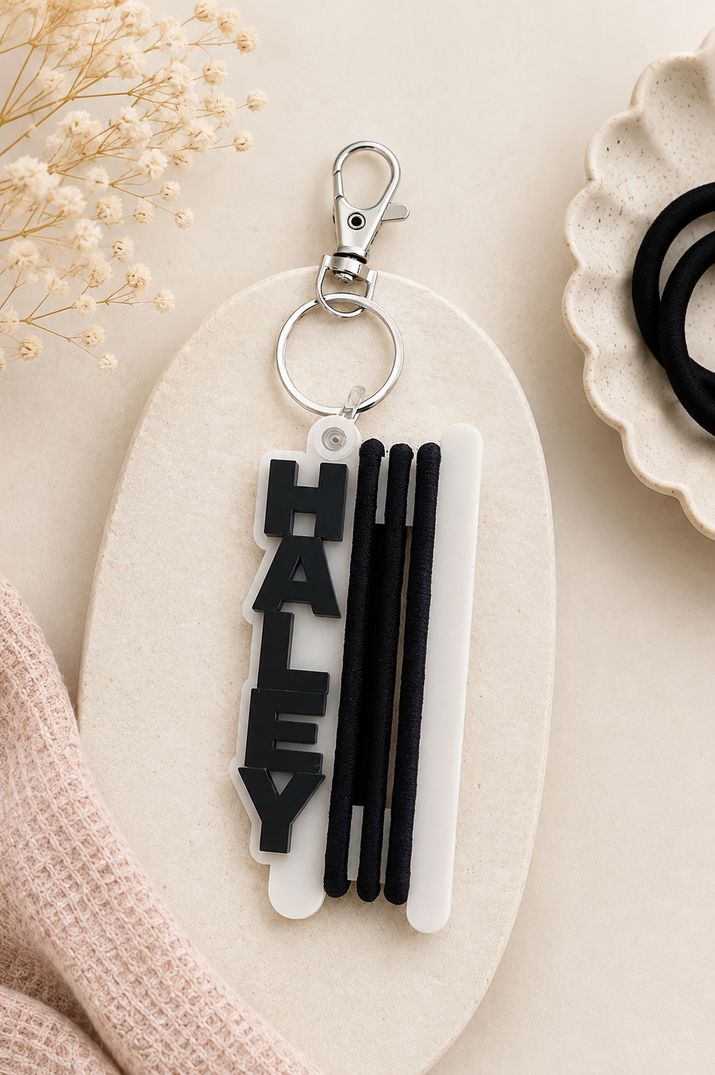 Personalised Hair Tie Holder - Name | Hand Bag Tag | School Bag Tag | Custom Name Gift