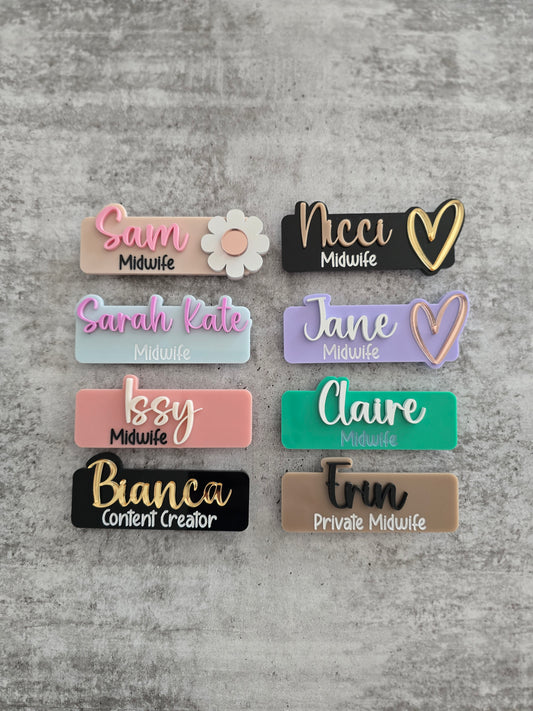 Personalized 3D Acrylic Name Badge | Custom Nurse, Midwife, Doctor, Profession Tag