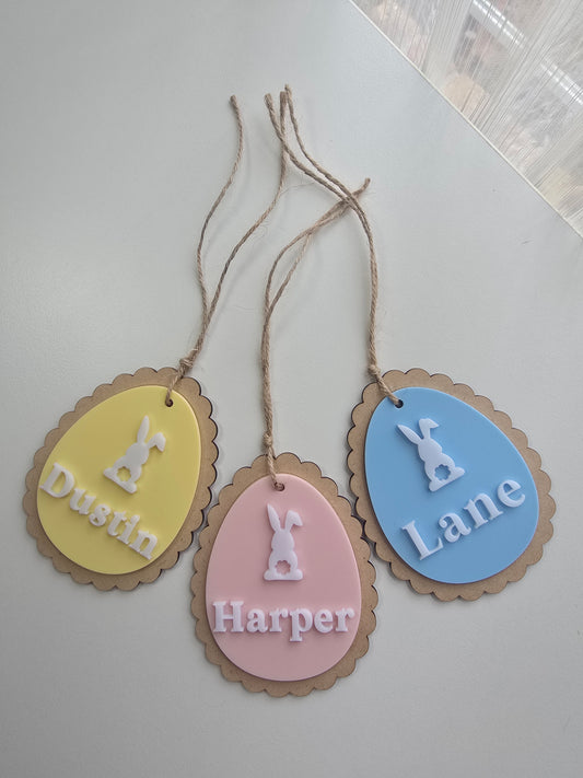 Personalized Easter Basket Tag | Scalloped Wood & Pastel Acrylic