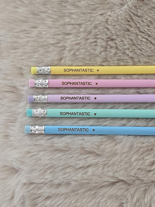 5 x Pastel Personalised HB Pencils | Customised Pencils | School Pencils | Named Pencils | Add on gift