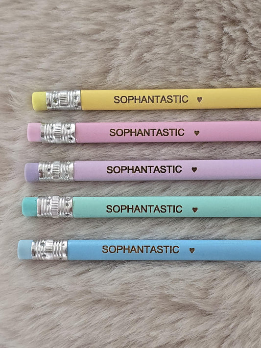 5 x Pastel Personalised HB Pencils | Customised Pencils | School Pencils | Named Pencils | Add on gift