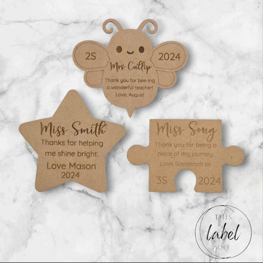 Teacher Gifts - Personalised | Bee Magnet | Star Magnet | Puzzle Piece Magnet