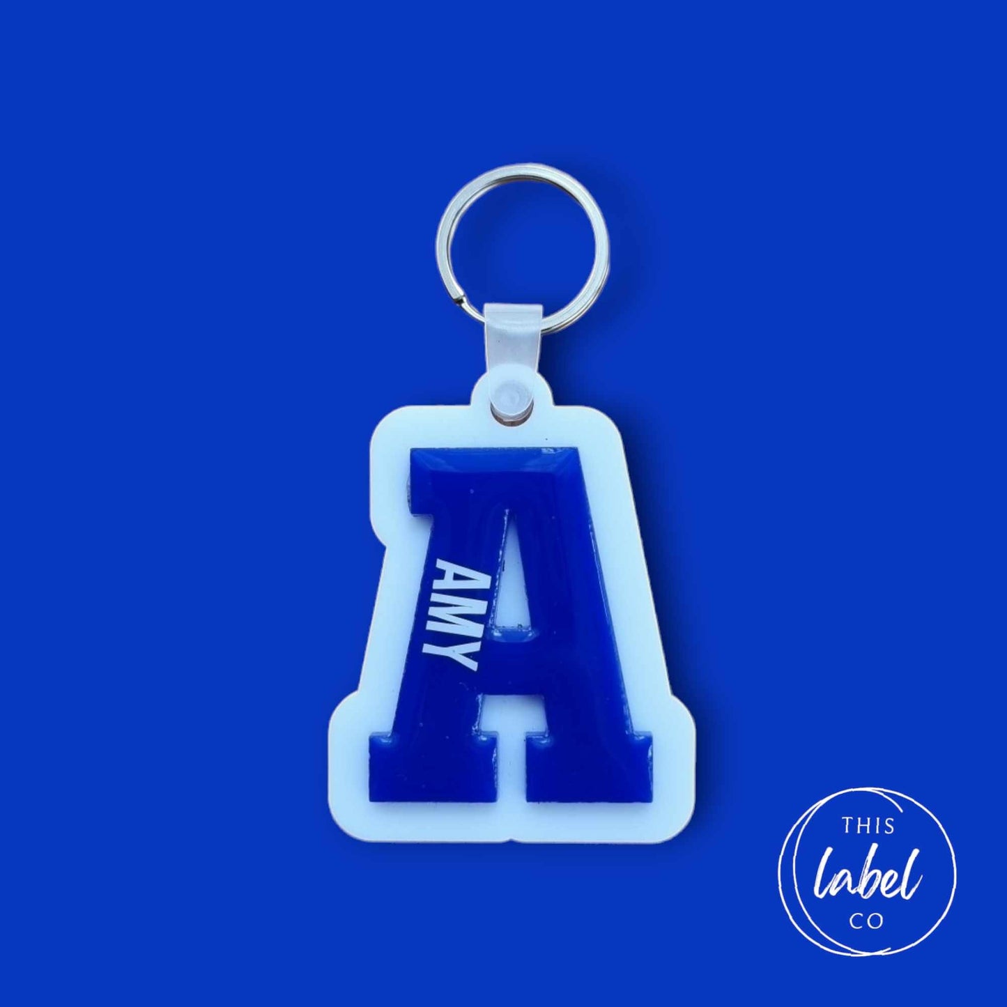 Chunky Blue Alphabet Letter Keyrings - Acrylic