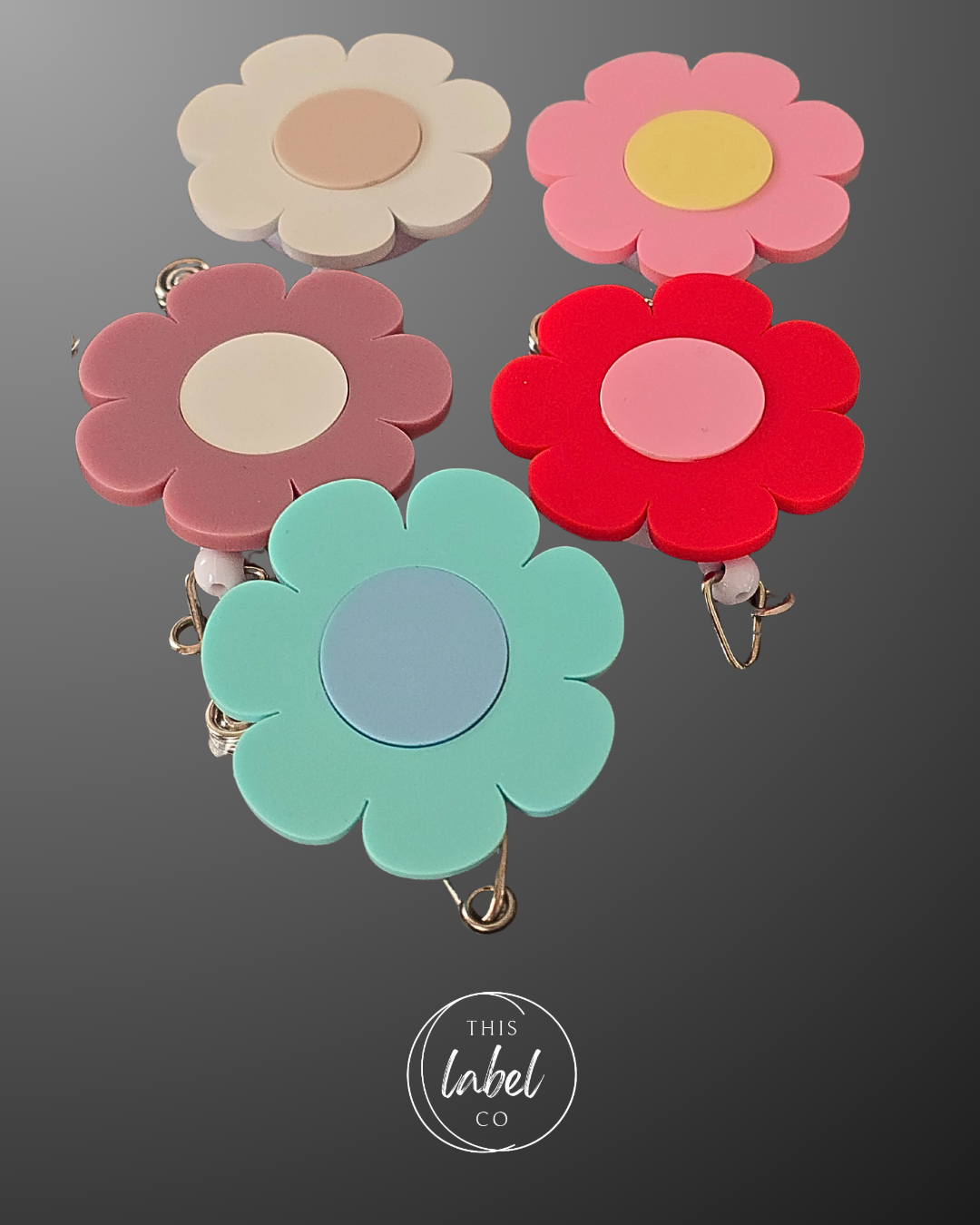 NEW Flower Retractable ID Badge Reel