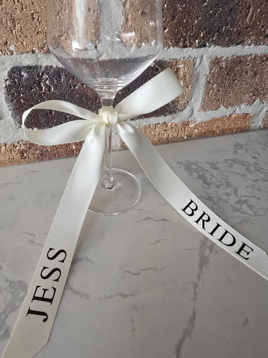 Personalized Satin Ribbon Name Tags | Custom Wine Glass Place Setting Bows